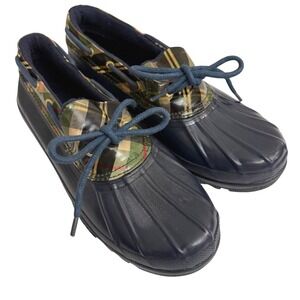 Sperry Top-Sider Navy Blue Plaid Waterproof Rubber Duck Boots Womens 8 EUC